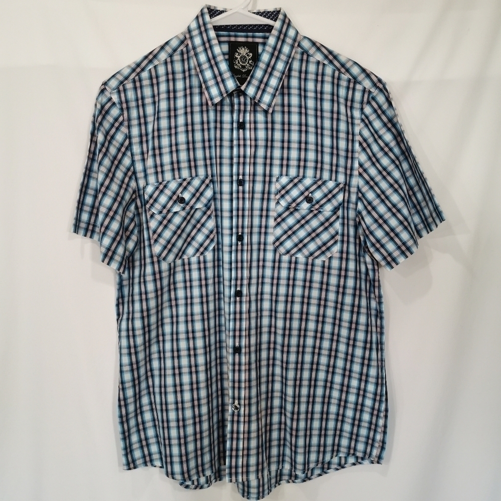 English Laundry Short Sleeve Casual Plaid Button Down Shirt - Sz M